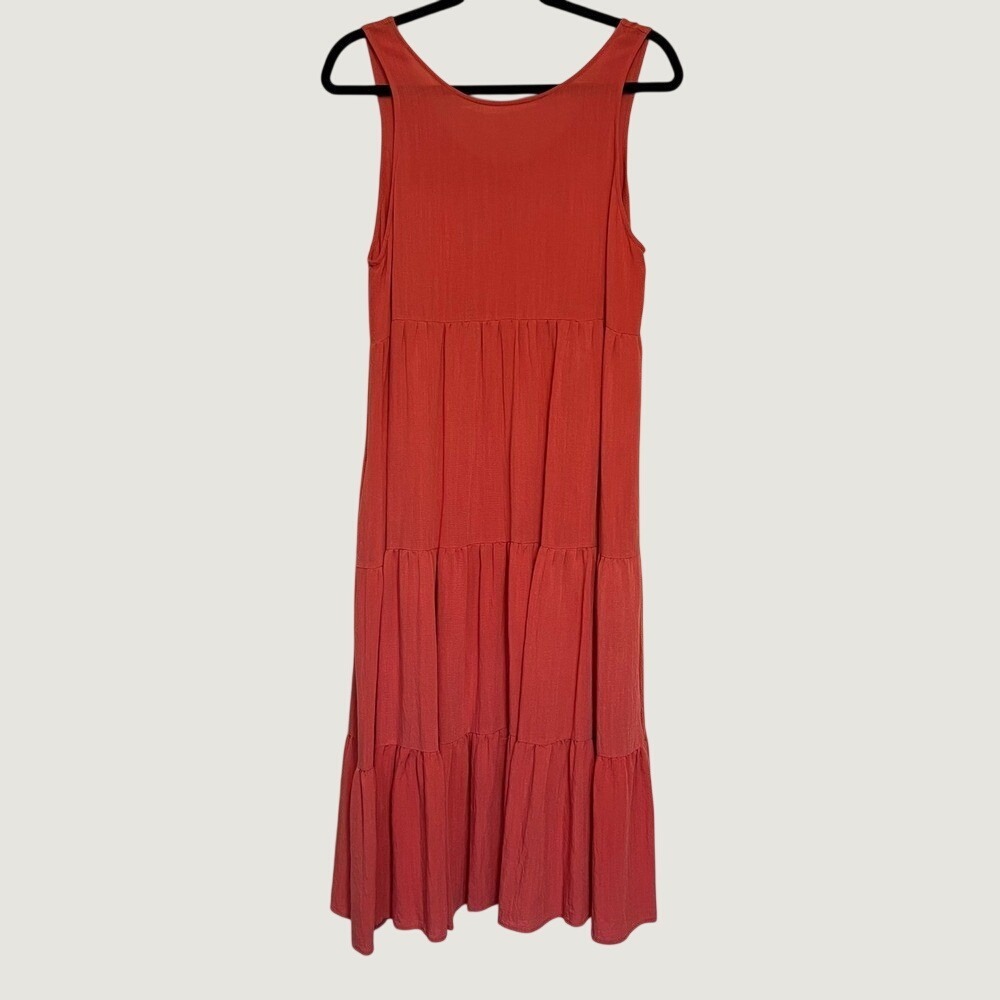 Sleeveless Tiered Midi Dress Women's Casual Sundress Coral